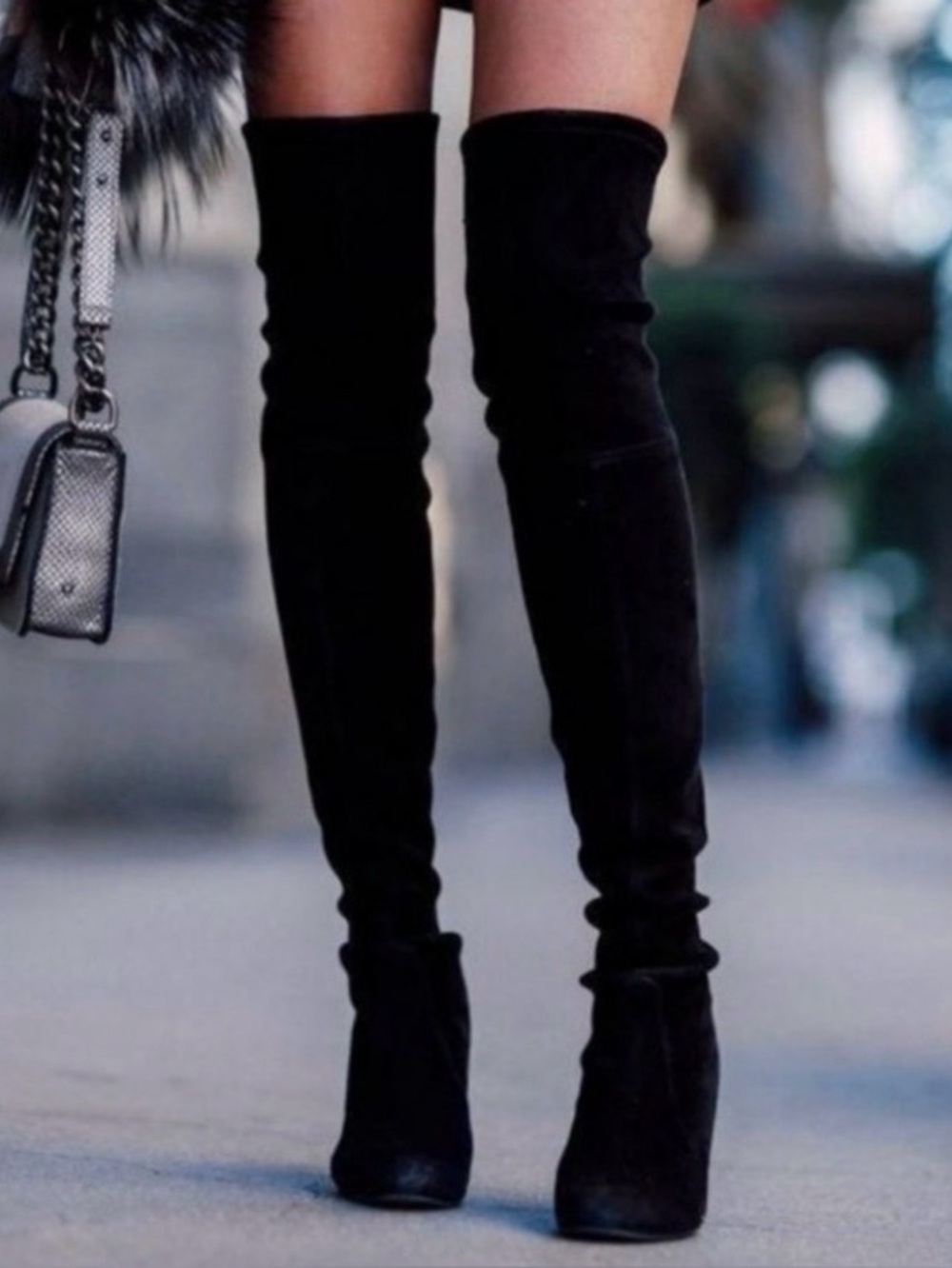 Marc Fisher Black Velvet Over-the-Knee Block Heel Boots SZ 6M $129